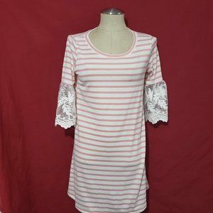 NWT Promesa Striped pink/white Dress Lase sleeve